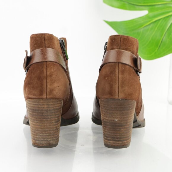 Clarks Womens Mission Parker Boost Size 7.5 Brown Leather Block Heel Lug Booties - Picture 4 of 12